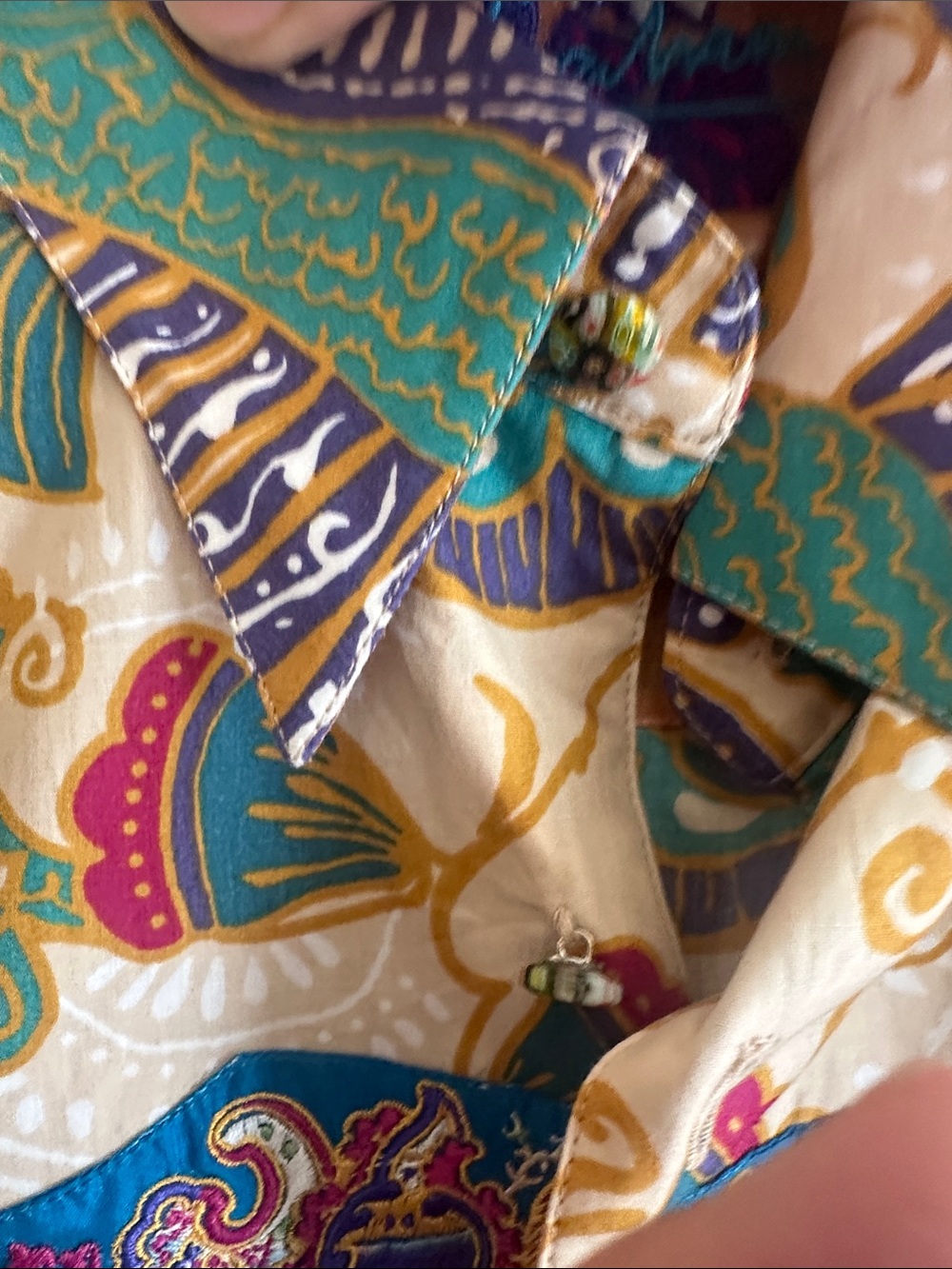 Robert Graham Multicolor Embroidered Button Shirt - Teal, Gold, Navy & Pink - Picture 8 of 12
